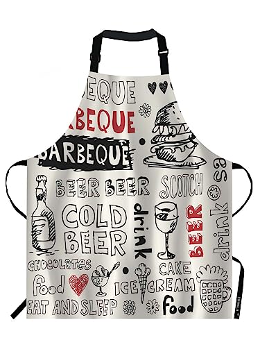 EKOBLA Barbecue Aprons Cold Beer Scotch Food Ice Cream Cake Sandwich Drink Burger Waterproof Resistant Chef Cooking Kitchen BBQ Adjustable Aprons for Women Men 27x31 Inch - color: Multi-a02