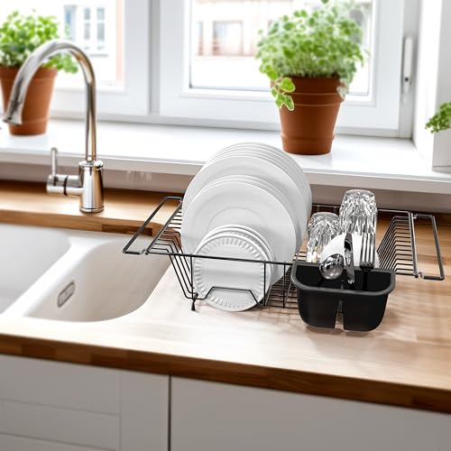 Simple Houseware Large Stainless Over Sink Counter Dish Drainer Rack, Black - color: Black, size: Large
