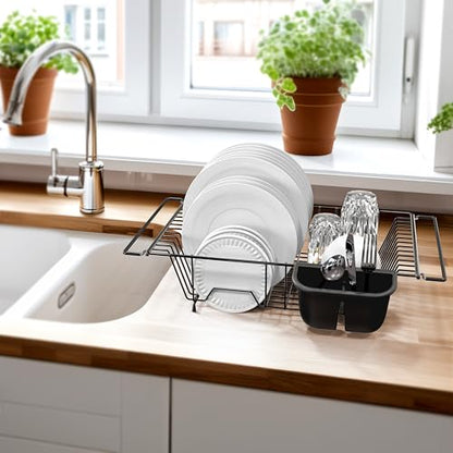 Simple Houseware Large Stainless Over Sink Counter Dish Drainer Rack, Black - color: Black, size: Large