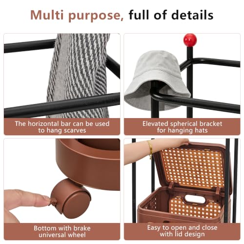 VECELO Laundry Hamper with Clothes Rack, Rolling Laundry Basket with Lid and Wheels, Tall Clothes Stand for Hanging Clothes, Multifunctional Laundry Organizer for Bedroom, Bathroom, Brown - color: Brown
