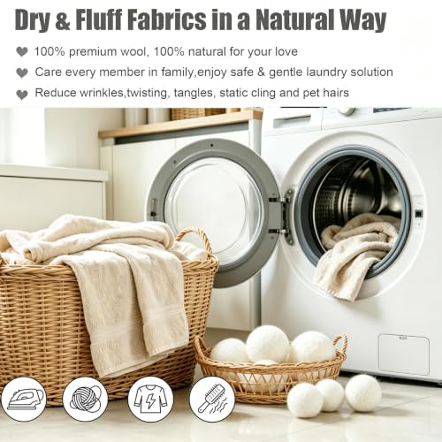 Wool Dryer Balls 6 Pack, 100% New Zealand Wool to Core - color: 2.6"-white-6pcs