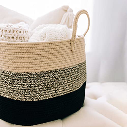 OrganiHaus Round Toy Basket & Blanket Basket, Cotton Rope 20x13" - color: 3-toned Brown, size: Wide