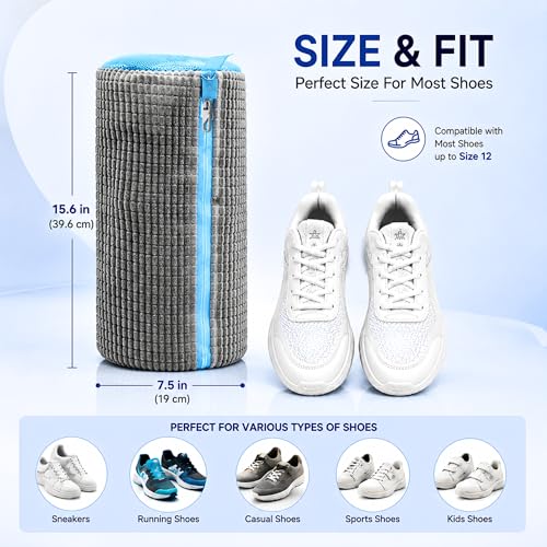 GEWON Shoe Washing Machine Bag for Sneakers, 360° Deep Cleaning, 2 Shoe Bags, 4 Dust Bags - color: Grey