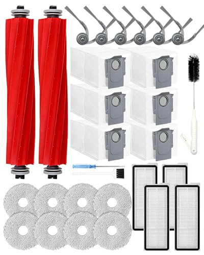 Yivy 29PCS QV35A Accessories for Roborock Qrevo S Pro/QX Revo Plus/QV 35S/QR 598/QR 798 Robot Vacuum,QV 35A Replacement :2 Main Brushes 6 Dust Bags 4 HEPA Filters 6 Side Brushes 8 Mop Pads - size: QV35A-29PCS