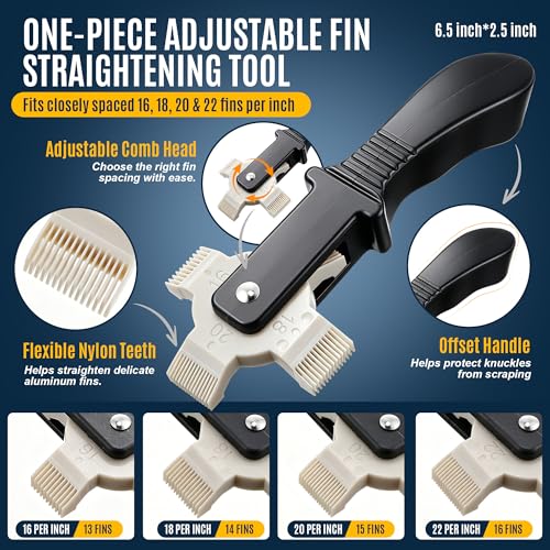 3 Piece Air Conditioner Condenser Fin Comb Kit, Fin Straightening Tool, Coil Cleaner Stainless Steel Comb and Evaporator Radiator Cleaning Whisk Brush for Condenser or Evaporator Units