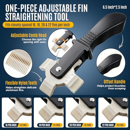 3 Piece Air Conditioner Condenser Fin Comb Kit, Fin Straightening Tool, Coil Cleaner Stainless Steel Comb and Evaporator Radiator Cleaning Whisk Brush for Condenser or Evaporator Units