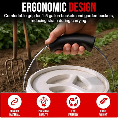 USA-Made Bucket Grip for 5 Gallon Buckets, Ergonomic, Durable Handle Grip for Heavy-Duty Buckets | Easy to Install, Comfortable for Gardening, Construction, DIY | Fits 5 Gal Handle (Pack of 2) - size: Pack of 2