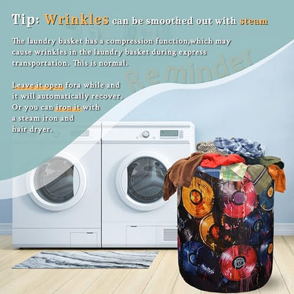 Colorful Music Laundry Basket Foldable Oxford Cloth Hamper 18.9"x16.5" - color: Colorful Music Graffiti Style Painting
