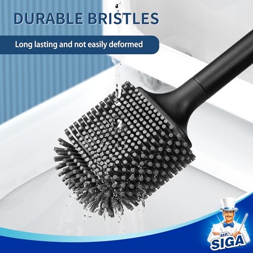 MR.SIGA Toilet Brush and Holder, Wall Mounted Toilet Brush for Bathroom Cleaning, Compact Toilet Brush with Holder Set, Black, 1 Pack - color: Black