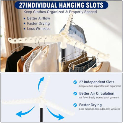 Clothes Drying Rack, Drying Rack 33-68 inches Stable and Heavy-Duty Tripod Base Thickened Stainless Steel Saving Space 27 Pieces of Clothing - color: Black