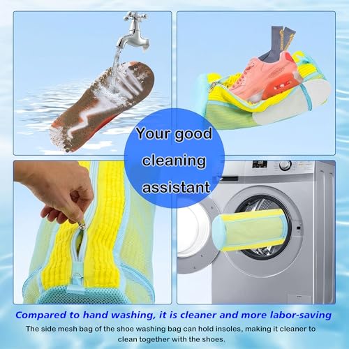 2Pack Shoe Washing Machine Bag, Reusable Laundry Shoe Bag, Suitable for Sports Shoes, Sneakers, and Slippers, Includes 2 Shoe Storage Dust Bags（Yellow) - color: Yellow