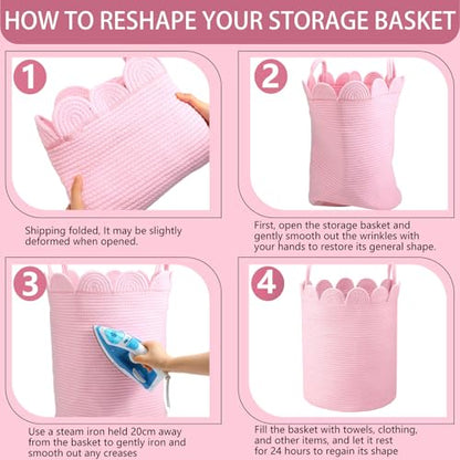 LemonRoad Round Woven Basket Pink, 15" L X 15" W X 20" H - color: Pink, size: 15" L X 15" W X 20" H