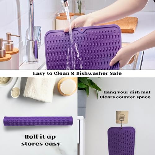 ZLR Silicone Dish Drying Mat for Kitchen Counter, 16"x12", Meadow Violet - color: Meadow Violet, size: 16" x 12"