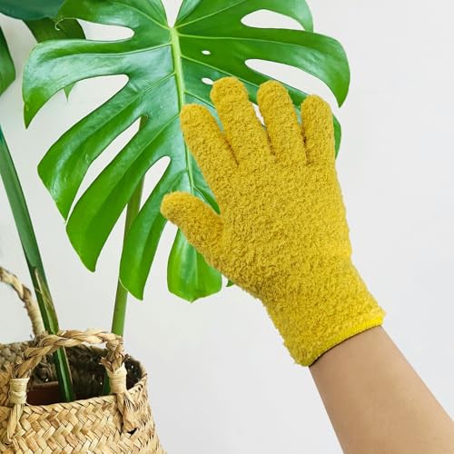 2 Pcs Blue Reusable Microfiber Cleaning Gloves - color: Yellow