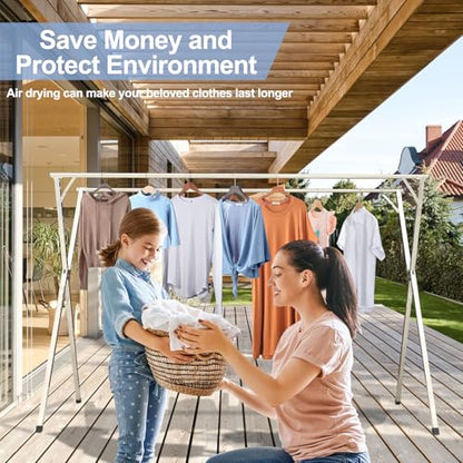 94.5in Premium Stainless Steel Clothes Drying Racks, Foldable and Adjustable Laundry Drying Rack Clothing for Indoor Outdoor (94.5" D x 28.4" W x 50.4" H) - size: 94.5in