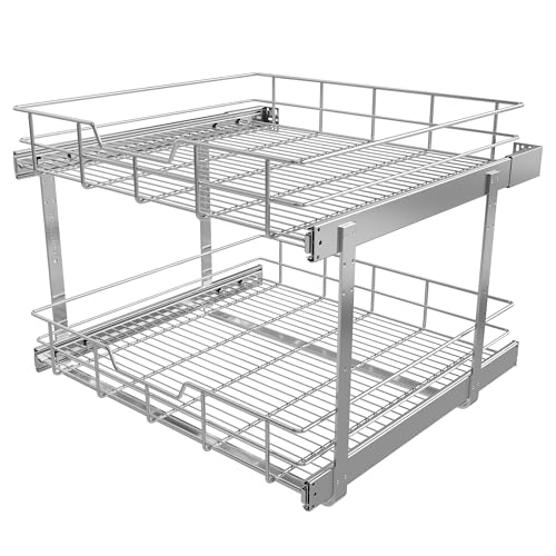2 Tier Pull Out Cabinet Organizer 24" W X 22" D, Chromed, Full Slide Out - color: 2 Tier - Chrome-Plated, size: 24" W X 22" D