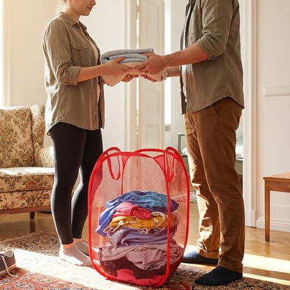 6 Pack Pop Up Laundry Hamper, Strong Mesh Laundry Basket Bag Foldable Hampers with Side Pocket for Bathroom Laundry Room College Dorm Travel and Storage (6 Colors)