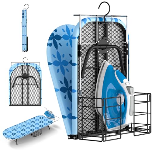 Small Ironing Board Tabletop with Iron Holder, Foldable Mini Iron Board with Iron Rest, Hook for Wall/Door Hanging, Dirt & Heat Resistant Cover, Portable for Home Apartment Travel Laundry Room Sewing - color: Blue