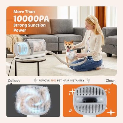 NEWBULIG Pet Grooming Vacuum Kit for Cats and Dogs, 3 Suction Modes - color: White, size: 13.2"×5.9"×8.1"