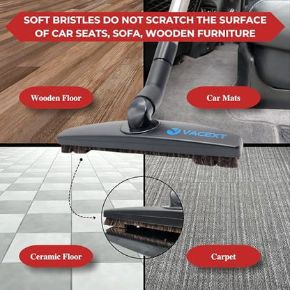 Upgraded Hardwood Floor Attachment with Horse Hair Soft Bristles & Flexible Brush Head for Vacuum Cleaners Using 1 ¼'' (1.25inch) (32mm) Accessories - Work on Low Carpet & Wood/Bare/Tile/Hard Floors