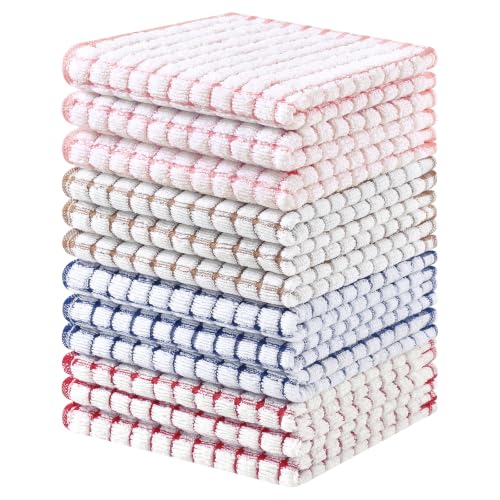 Homaxy 12 Pack Terry Kitchen Dish Cloths, 12"x12", Blue/Pink/Red/Brown - color: Blue/Pink/Red/Brown, size: 12 x 12 - 12 Pack