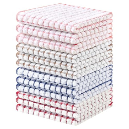 Homaxy 12 Pack Terry Kitchen Dish Cloths, 12"x12", Blue/Pink/Red/Brown - color: Blue/Pink/Red/Brown, size: 12 x 12 - 12 Pack
