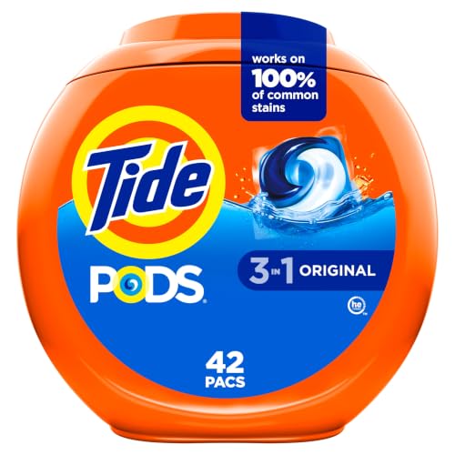 Tide PODS laundry detergent pacs, 3-in-1 Stain Remover, Odor Fighter, Color Protector, 42 Count, HE compatible, Original Scent - size: 42 Count (Pack of 1)