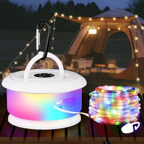 Camping String Lights, Retractable 32.8FT Rechargeable Fairy Light - color: White