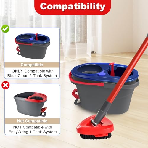 Mop Handle Replacement for Ocedar 4 Section 30" to 58" Adjustable Mop Handle for O Cedar Mop Stick with 2 Pack Upgrade Scrub Brush and 1 Mop Base for Ocedar RinseClean 2 Tank System for Deep Cleaning