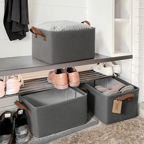 CHICVITA 30L Large Fabric Closet Bins for Shelves, 2Pack, Grey - color: Grey, size: 16 ¾" L x 11" W x 9 ¾" H