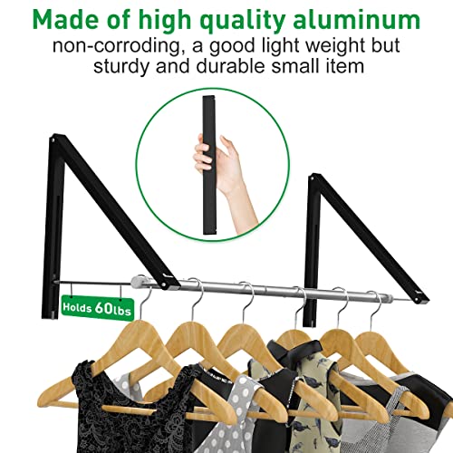 Retractable Clothes Rack - Wall Mounted Folding Clothes Hanger Drying Rack for Laundry Room Closet Storage Organization, Aluminum, 2 Racks with Rod (Black) - color: Black