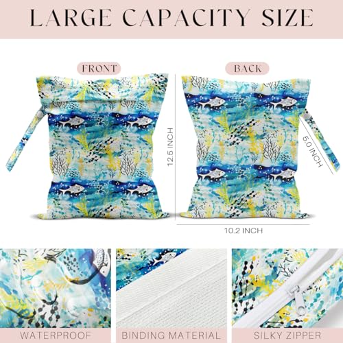 Wet Bag for Swimsuit, Beach Travel Essentials Wet Dry Bag, for Sunscreen Toiletry Dirty Clothes Yoga Gym Diaper, Friends Summer Beach Vacation Gifts. fish seaweed - color: Fish Seaweed