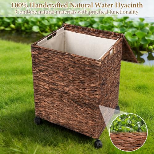 Livole Wicker Laundry Hamper with Lid & Wheel, Rattan Laundry Basket, 90L - color: Brown, size: 90L