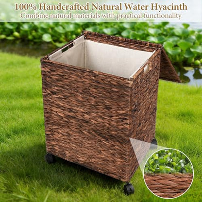 Livole Wicker Laundry Hamper with Lid & Wheel, Rattan Laundry Basket, 90L - color: Brown, size: 90L