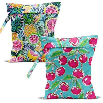 Swimsuit Bag Wet Bags for Travel Reusable Waterproof Dry Bags Diaper Bag Pineapple Cherry Wet Bag for Swimsuit Towels Beach Gym 10.2×12.6 Inches - color: Pineapple Cherry