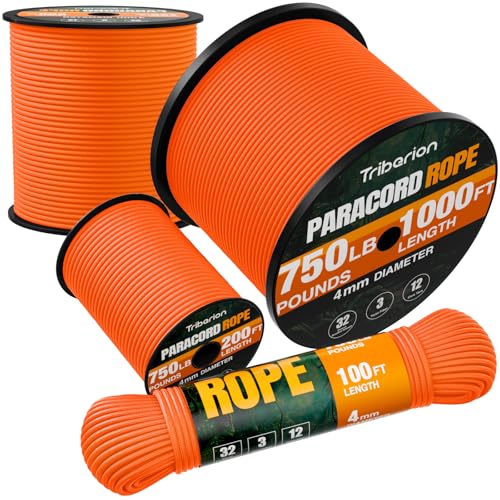 Paracord Rope 750 lb - 1000ft 5/32" Parachute Cord 4MM 12-Strand para Cord - Heavy Duty Spool String for Survival,Camping Gear, Survival Bracelet, Clothesline - Orange - color: Orange, size: 1000ft