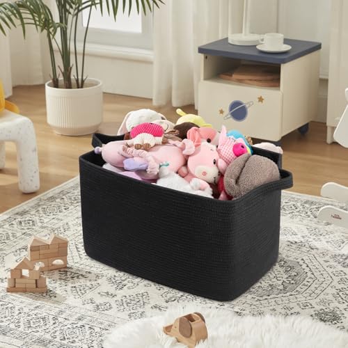 OIASKET 95L Extra Large Blanket Basket, 24" x 16.9" x 14.2" Woven Basket - color: Black, size: 24"x16.9"x14.2"