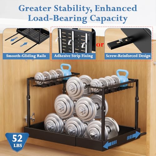 Under Sink Organizer, 2-Tier Slide Out kitchen Storage Metal Shelf, Black - size: Small