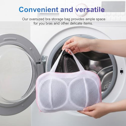 Bra Washing Bags for Laundry 2 Pcs Bra Laundry Bag with 3D Protective Bracket & Zipper Anti-Deformation BraWash Bag for Washing Machine & Storage, Women's Delicates Underwear(Applicable to A-C Cups)