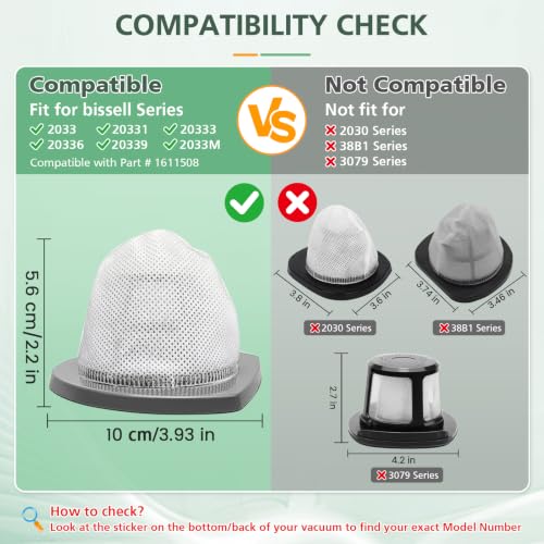2033 Replacement Filter Compatible with Bissell 2033 Series Vacuum Cleaner - color: 8 PACK