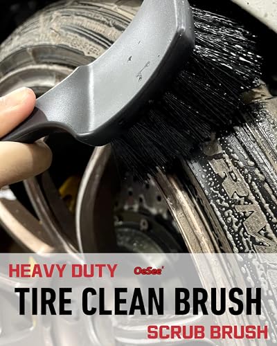 oesee Professional 4 Pack Long Handle Wheel Brush Kit for Cleaning Wheel and Tire- 2X Soft Wheel Cleaning Brush, Detailing Brush and Stiff Tire Brush, Bendable& Durable Wheel Rim Cleaner Brush Set - size: 4 Pack (Red & Black)