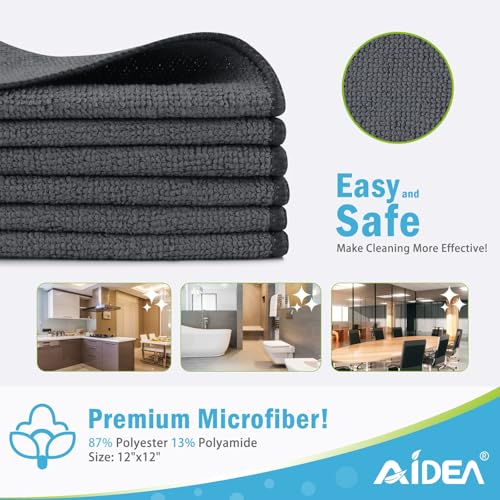 AIDEA Gray Microfiber Cleaning Cloth-12PK, Cleaning Rags 12"x 12" Absorbent - color: Grey, size: 12in.x12in.
