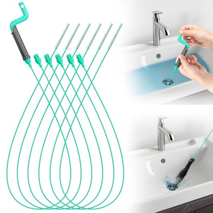 40inch Bathroom Drain Hair Remover Tool with Rotating Handle, Reinforced Steel Core Drain Snake Cleaner for Shower, Bathtub and Bathroom Sink, Flexible Hair Clog Removal Tool for Narrow Drains(6PCS)