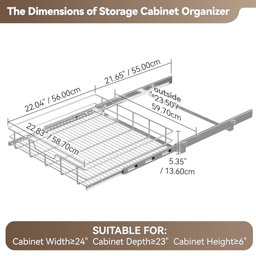 Pull Out Cabinet Organizer 24" W X 22" D, Chromed, Full Slide Out Drawers - color: 1 Tier - Chrome-Plated, size: 24" W X 22" D