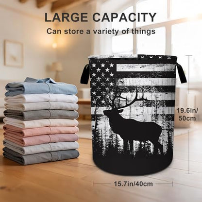 Deer Laundry Basket Waterproof Laundry Hamper Foldable Laundry Bag with Handles for Bedroom, Bathroom, Office, Clothes Storage - color: Deer