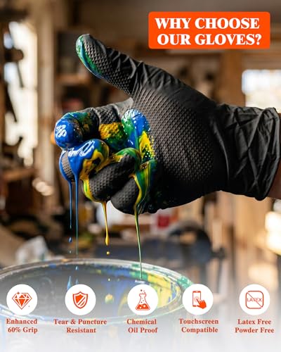 wcy 9 Mil Heavy Duty Disposable Nitrile Gloves, Black XLarge, Diamond Grip - color: Black-80, size: X-Large