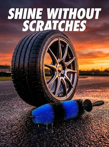 TAKAVU Wheel & Tire Brush, Long Soft Bristle, Easy Reach for Rims (Blue) - color: Blue & Black