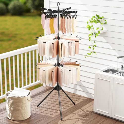 GIANTEX 70" Tripod Clothes Drying Rack w/24 Clips & 32 Rods, 360° Rotatable