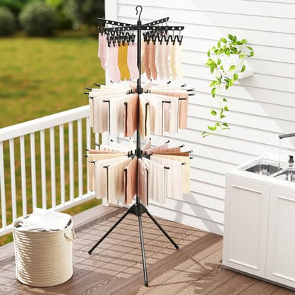 GIANTEX 70" Tripod Clothes Drying Rack w/24 Clips & 32 Rods, 360° Rotatable