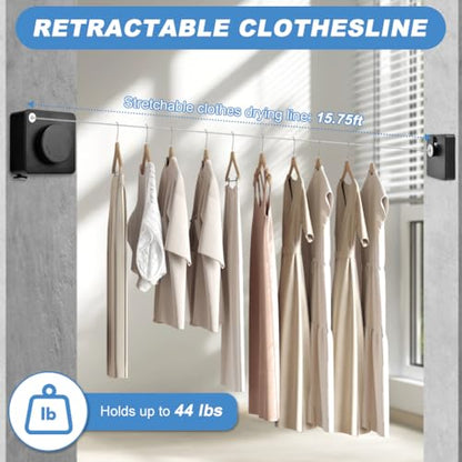 Retractable Clothesline, 15.75 Ft Indoor Outdoor Drying Line(Black) - color: Black